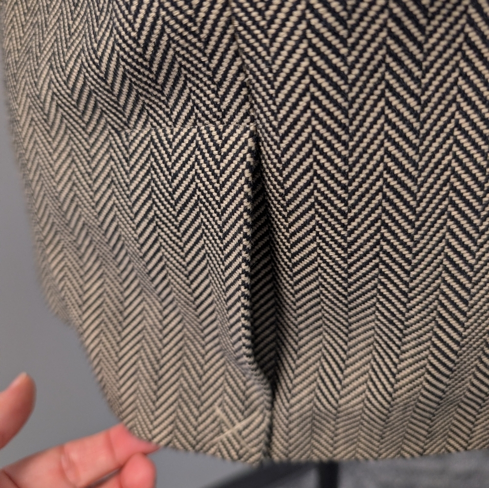 CHAPS Ralph Lauren Herringbone Blazer Jacket Black Tan Cotton Tailored Size 6 - Picture 12 of 16